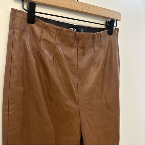ZARA Brown High-Rise Faux Leather Pants Size L - Picture 8 of 10